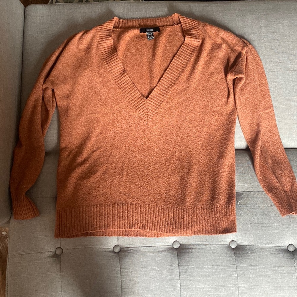 Orange oversized V neck sweater